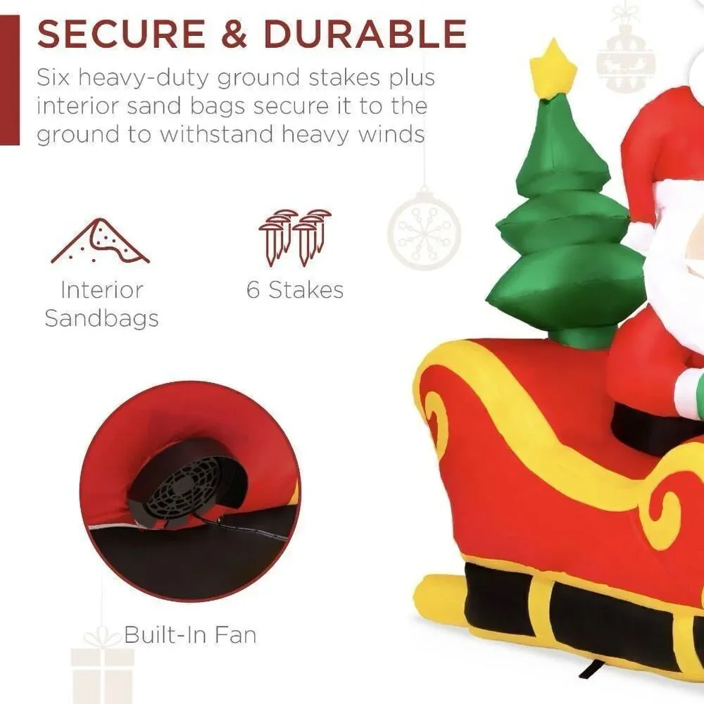 8.5ft x 3ft Lighted Inflatable Christmas Santa Claus & Reindeer Indoor Outdoor w